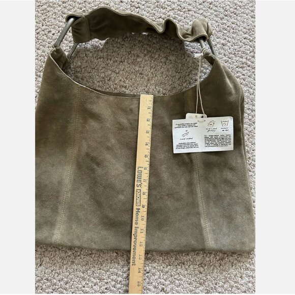 Free People NWT Bobbi Slouch Suede Leather Olive Green Tote - Picture 10 of 12